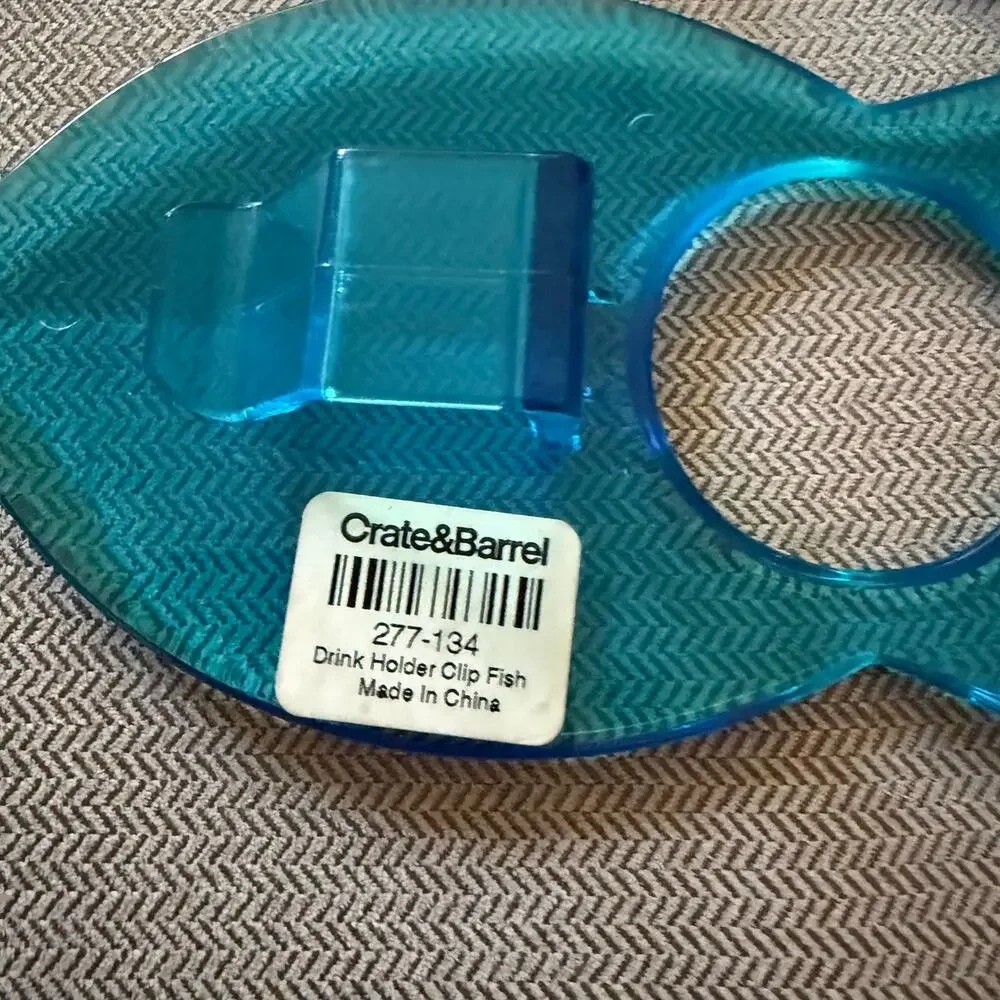 Vintage Crate & Barrel Blue Fish Drink Holder Clips Set of 4 Pool Party